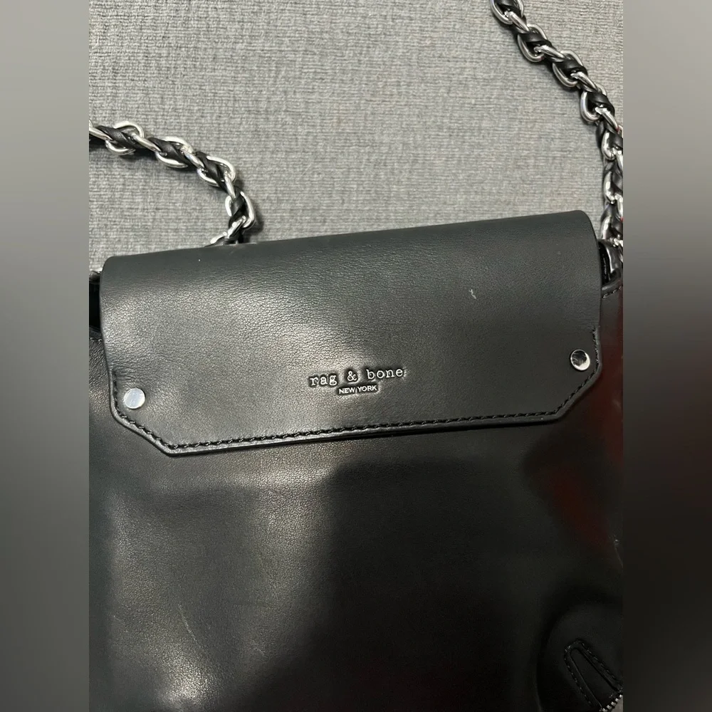Rag & Bone Bradbury Mini Flap Chain Hobo Leather Black Bag with Chain Strap